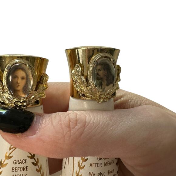 Vintage Religious White Gold Salt and Pepper Shakers Jesus Mary Grace - Picture 5 of 6